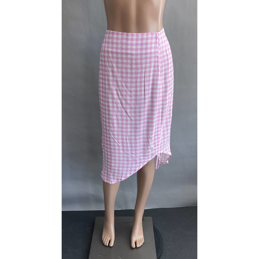 VDM The Label Revolve Swim Skirt Women M Stassi Pink Gingham Print Coverup NWT